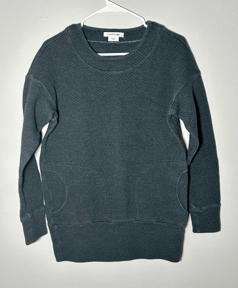 Lacoste Women’s Quilted Waffle Gray Crewneck Sweatshirt Pockets Sz 36 (small)